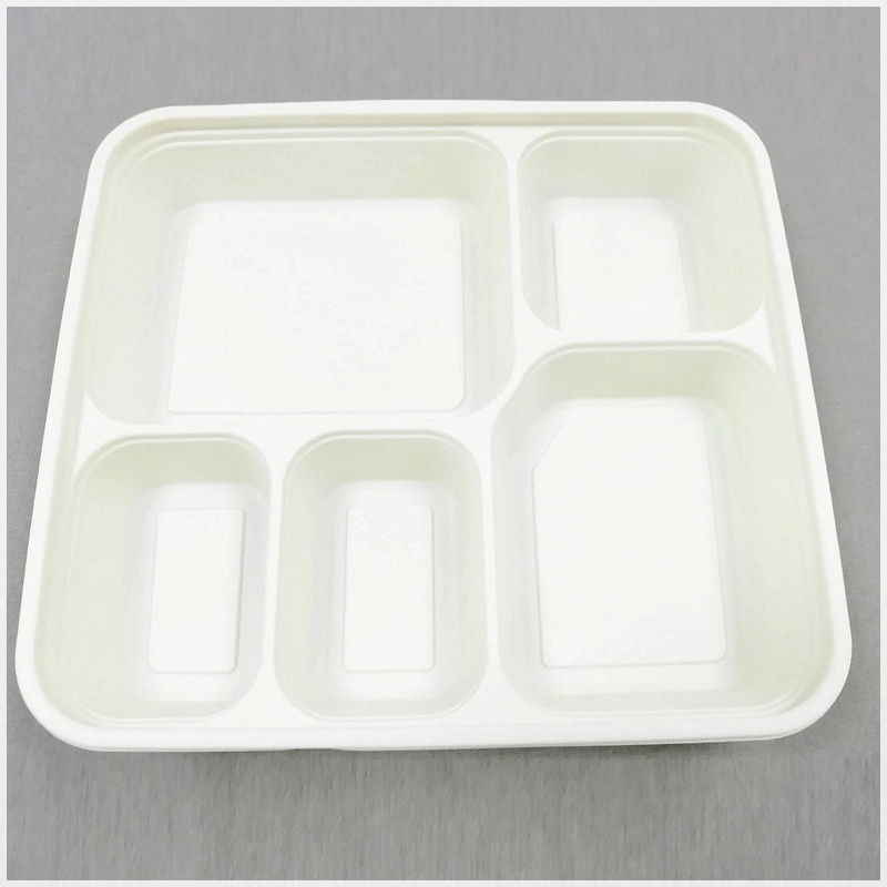 Disposable 950ml 5-Compartments Bio-plastic Lunch Box,Sustainable Food Safe Plastic Container,Custom Logo food to go Box