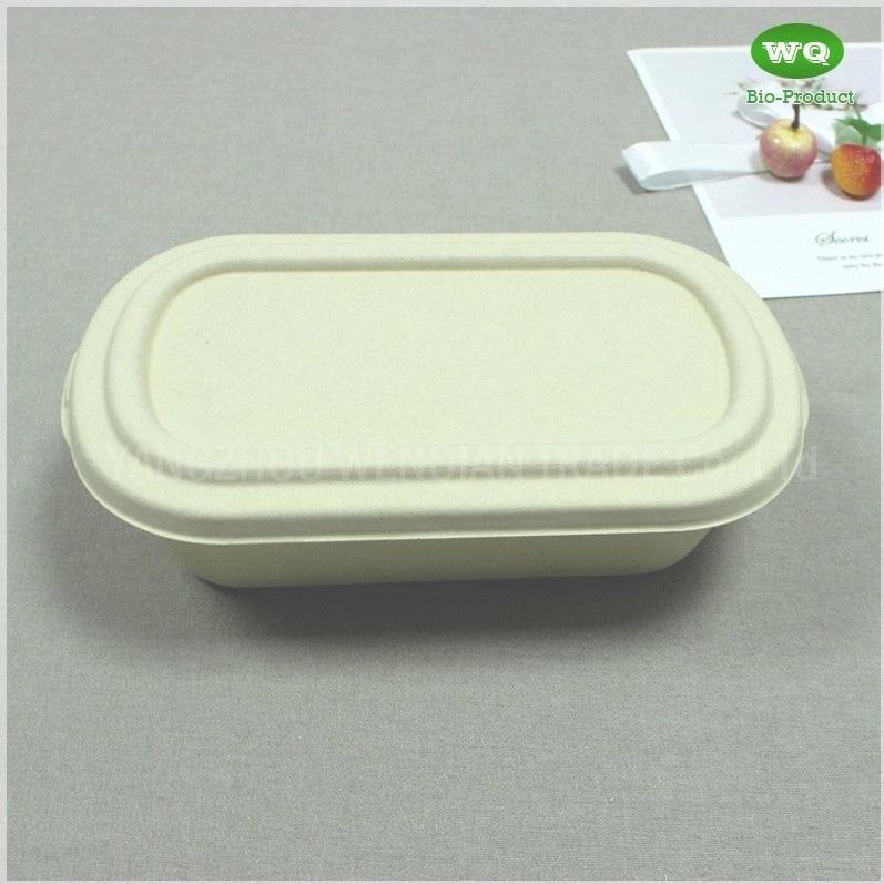 Eco-Friendly Sugarcane Pulp 850ml Package Box With Lid -100% Biodegradable Microwavable Lunch Box Food Packaging Box