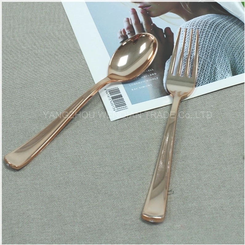 Disposable Rose Gold Plastic Spoon Fork Knife Cutlery Set Wholesale High Quality 3 In 1 Cutlery Set Flatware Set