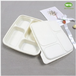 Eco-Friendly 4-Coms 900ml Corn Starch Lunch Box,A Renewable Resource China Factory Offered Disposable Takeout Containers