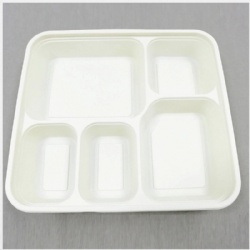 Disposable 950ml 5-Compartments Bio-plastic Lunch Box,Sustainable Food Safe Plastic Container,Custom Logo food to go Box